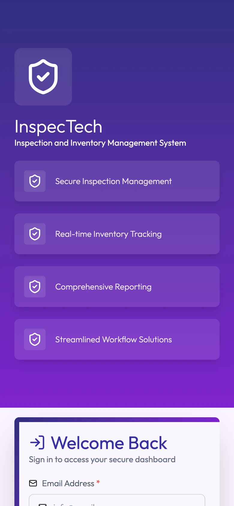 On a phone: The four areas the system covers, as the first thing seen.