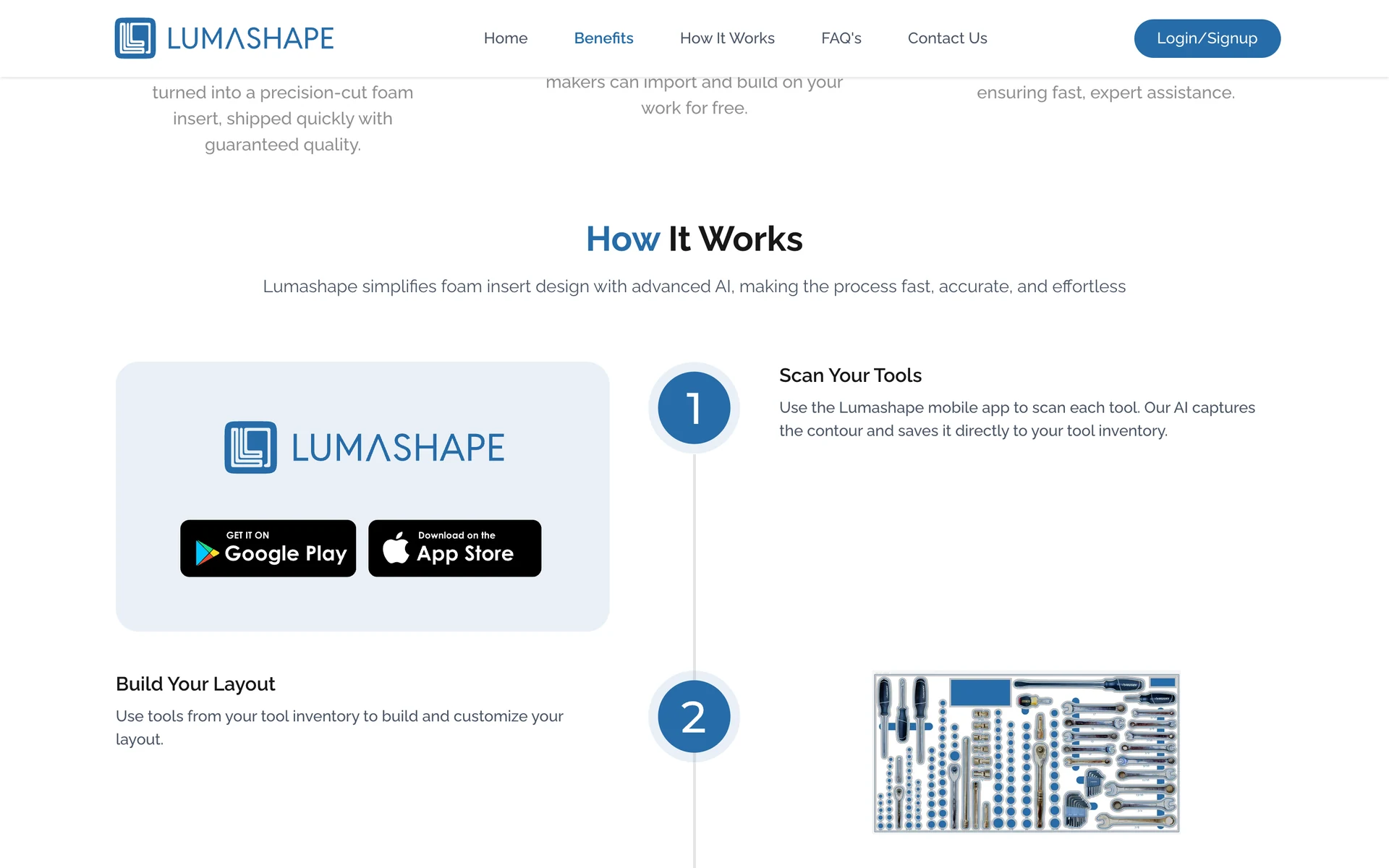 Website: The public site, which explains the four steps and links to both app stores.